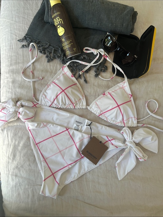 Burberry Other - Burberry | White & Pink Caro Plaid Triangle Bikini (NWT)